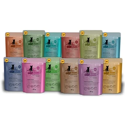 Afbeelding van catz finefood Classic Collection Mix pakket kattenvoer nat fijn voedsel natvoer voor je kat zonder granen en suiker met een hoog vleesgehalte, 24 x 85 g zak