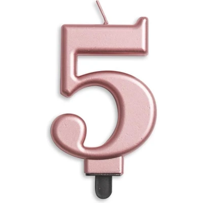 Afbeelding van Kaars 5 jaar Rose Goud Metallic 8cm