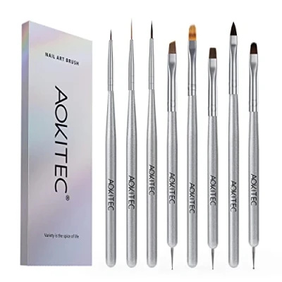 Afbeelding van 8 Stuks Nagel Borstel Kit ，Aokitec Acryl nagelborstel Nagelkunst Set, Gel Borstel, Diamant Pen En Liner Kwasten, Nail Art Design Borstels Tool Voor Diy Thuis Salon