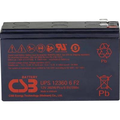 Afbeelding van CSB Battery UPS 123606 high rate Loodaccu 12 V 7 Ah Loodvlies (AGM) (b x h d) 151 99 51 mm Kabelschoen 6.35 Onderhoudsvrij, Geringe zelfontlading