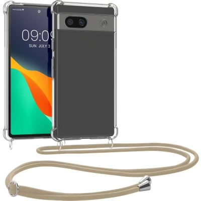 Afbeelding van kwmobile telefoonhoesje geschikt voor Google Pixel 7a Hoesje met telefoonkoord Back cover in goud / transparant