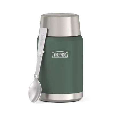 Afbeelding van Thermos ICON Food Jar 0,71 l, groen/forest mat, voedselcontainer 710 ml, dubbelwandig 18/8 roestvrij staal, houdt warm en koud, met inklapbare lepel, antislip bodem, absoluut dicht