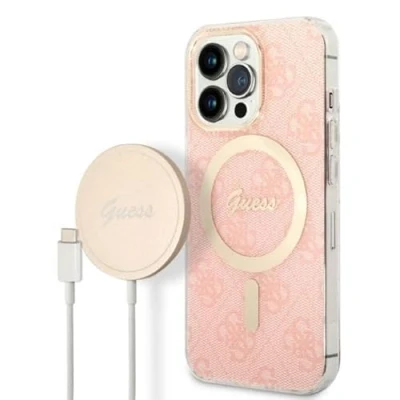 Afbeelding van Guess Bundels GUBPP13XH4EACSP hoes en oplader iPhone 13 Pro Max roze hard case 4G print