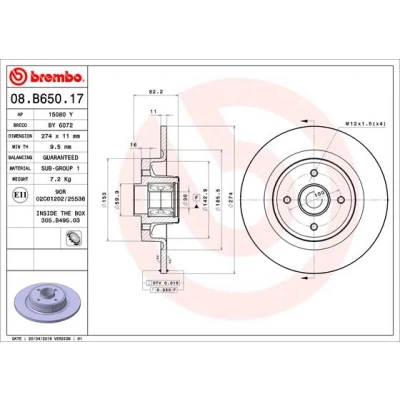 Afbeelding van Brembo Remschijven 08.B650.17