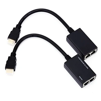 Afbeelding van 30M HDMI Extender Repeater van CAT5e, zender + ontvanger, TMDS DDC via RJ45 CAT5e CAT6 LAN Ethernet Balun Adapter Tot 1080P Ondersteunt 3D, zwart