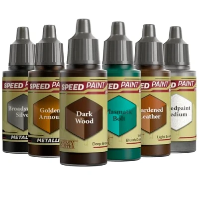 Afbeelding van The Army Painter, Speedpaint 2.0 Wargaming Colours Bundle, 6 x 18 ml Acrylverf met de kleuren zilver, goud, bruin, groen en medium Miniatuurverf voor D&amp;D Warhammer miniaturen