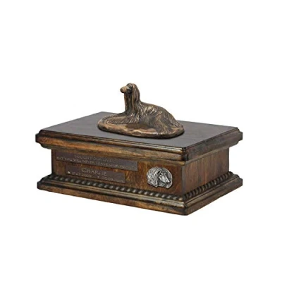 Afbeelding van Art Dog Custom Sitting Statue Memorial Urn Handgemaakt koud gegoten brons op berkenhouten voet 8,3x11,4x8,7 5l Afghaanse windhond
