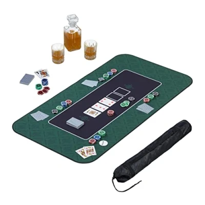 Afbeelding van Relaxdays pokerkleed 120 x 60 cm, groot speelkleed voor Texas Hold&#039;em, antislip pokermat, polyester, in het groen