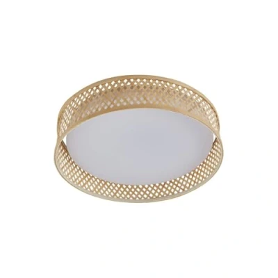 Afbeelding van Lindby LED plafondlamp CCT 1licht Bamboe, plastic, metaal H: 9.5 cm licht hout, wit Inclusief lichtbron