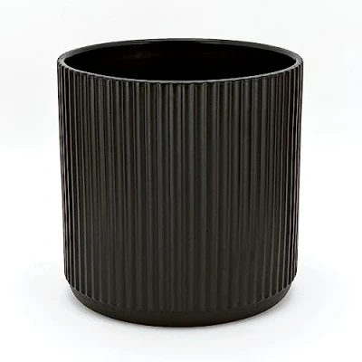 Afbeelding van Amazon Basics Plantenbak, rond, gegolfd keramiek, 20,3 cm, zwart