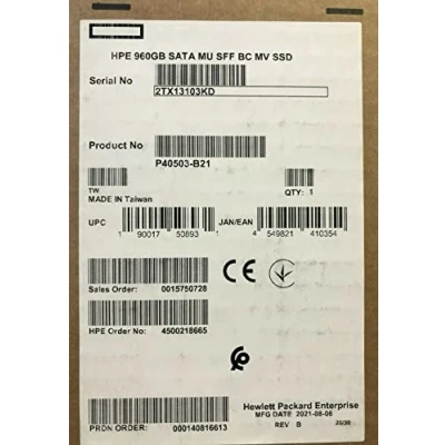 Afbeelding van ヒューレット・パッカード(HP) HPE P40503 B21 960GB SFF Enterprise Gen10 Plus en V2 SATA SSD, Veelkleurig., Standard, 3d sterke snackbox