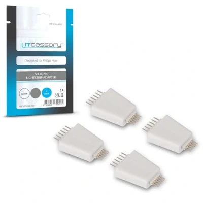 Afbeelding van Litcessory V3 naar V4 Lichtstripadapter voor Philips Hue Lightstrip Plus (4 Stuk, Wit)