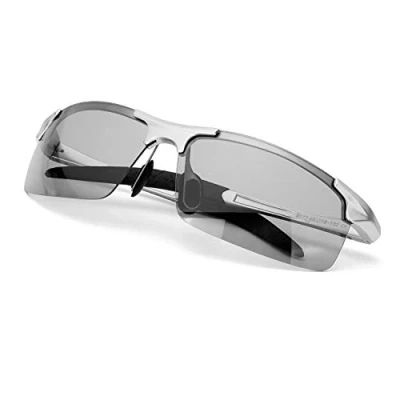 Afbeelding van TJUTR Meekleurende Gepolariseerde Zonnebril voor heren, rijden, vissen, golf, brillen, UVA / UVB bescherming, Zilver/Grijs,