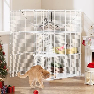 Afbeelding van YITAHOME kattenkooi indoor kattenverblijven 3 laags doe het zelf kattenbox, met metalen draaddichtheid, kattenhok extra grote hangmat voor 1 2 katten, chinchilla, konijn en klein dier,