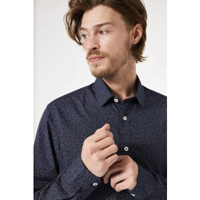 Afbeelding van GARCIA Heren All over print Overhemd Blauw Long mouw Maat S