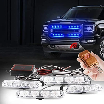 Afbeelding van Yifengshun 4 In 4LED Waarschuwingslicht Draadloze Afstandsbediening LED Baken Strobe Light DC12V Geschikt Voor Aanhanger Van Autovrachtwagen DRL Noodstroboscooplichten (Blauw)
