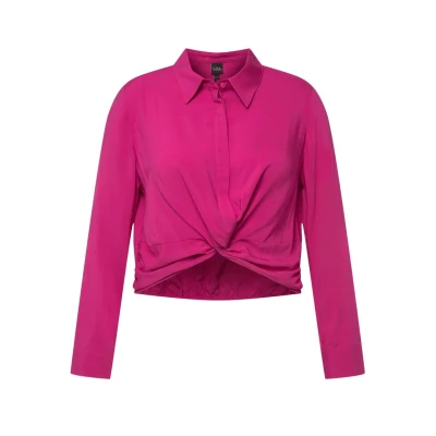 Afbeelding van Ulla Popken, Dames, grote maten, hemdblouse kort met knoopdetail, fuchsiapink, 54/56 NL