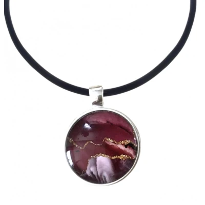 Afbeelding van Ketting Burberie bordeaux rood 2.5 cm zwart koord Charme Bijoux