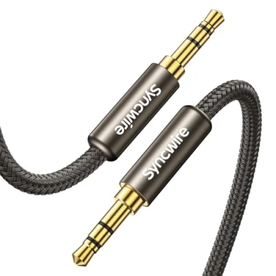 Afbeelding van SYNCWIRE 3,5 mm AUX kabel gevlochten nylon (2 m, hifi geluid), mannelijke naar audiokabel voor hoofdtelefoon, auto, stereo, luidspreker, iPhone, iPad, iPod, Echo en meer, goudbruin