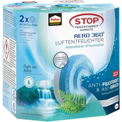 Afbeelding van Pattex AERO 360 Fresh Waterfall Tabs navulpak, vermindert vocht en nare geurtjes, navultabletten voor de luchtontvochtiger, 2 pack (2x450g)