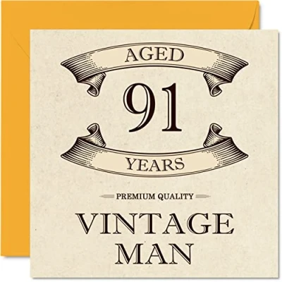 Afbeelding van Vintage 91e verjaardagskaarten voor mannen leeftijd 91 jaar leuke verjaardagskaart opa vader echtgenoot oom broer opa, 145 mm x wenskaarten,