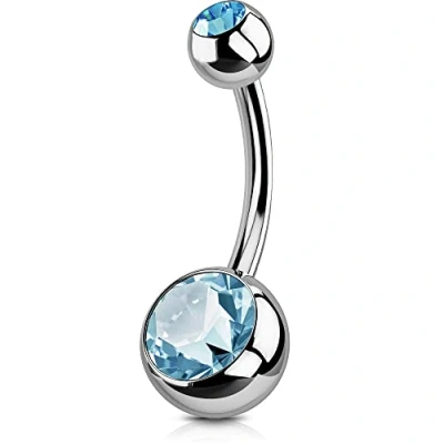 Afbeelding van oufer Hoge kwaliteit? t solide Titanium buik bars 14? g navel ringen graad 23? bal 2? Gem helder 1,6? mm, Titanium, Zirkonia