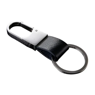 Afbeelding van Cerbery® Elegante sleutelhanger van leer met ringen en geschenkdoos, sleutelkoord, sleutelhouder, sleutelring, autofoto, gravure, ring, dames heren, cadeau, zwart, M