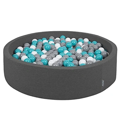 Afbeelding van KiddyMoon Schuim Ballenbak Voor Kinderen Met Ballen Ø 7 Cm Gemaakt In EU, Donkergrijs Grijs Wit Turkoois,120X30cm/300
