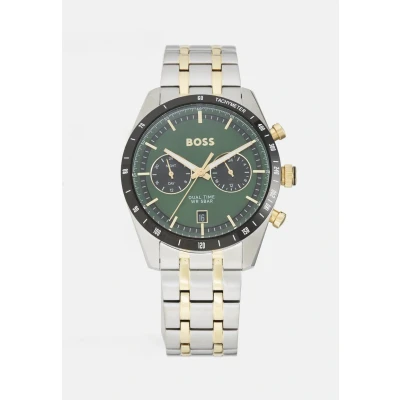 Afbeelding van BOSS Tourmaster Chronograaf silvercoloured/goldcoloured/green, Heren, Maat: One Size, Silver/coloured/gold/coloured/green