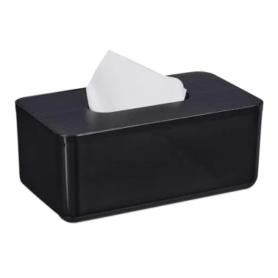 Afbeelding van Relaxdays tissue box kunststof bamboe doos wc modern zwart slaapkamer