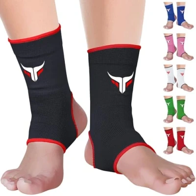 Afbeelding van Mytra Muay Thai enkelsteun, kickboksen, enkelverstuiking, blessure, pijnverlichting, elastische bretels (zwart, L/XL)