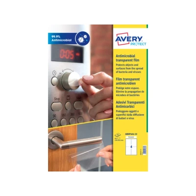 Afbeelding van Avery beschermfolie 139 x 99,1 mm transparant permanent antimicrobieel 4 10 vel AV AM0P4A4