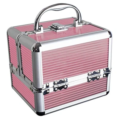 Afbeelding van iGadgitz Home Make upset, Vanity Case Rigide, Beauty Case, up opbergdoos, 4 uitklapbare dienbladen, onderste vak en draaggreep, klein, Roze, Petit