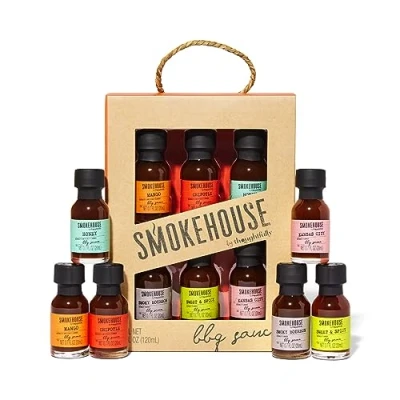 Afbeelding van Modern Gourmet Foods, Barbecuesaus Collectie, Set van 6 Smaken Inclusief Root Beer BBQ, Jalapeno Wing Saus, Scherpe Tangy Bourbon Habanero Saus en Kansas City BBQ saus.