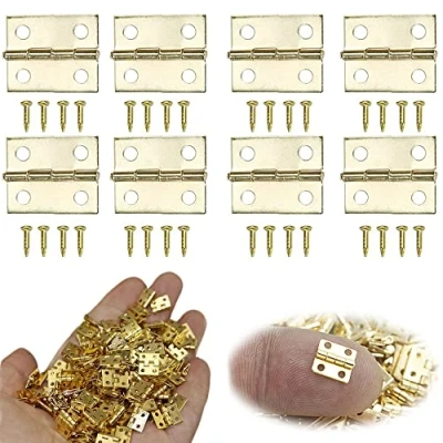 Afbeelding van 100 stuks kleine mini scharnieren, vouwende stompscharnieren, miniatuur meubelkast scharnieren met schroeven, voor doe het zelf houten juwelendoos, poppenhuizen, gereedschapskist (goud)