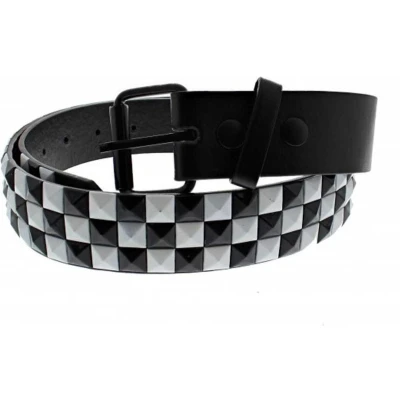 Afbeelding van Zac&#039;s Alter Ego Chessboard 3 row pyramid studs Riem Zwart/Wit