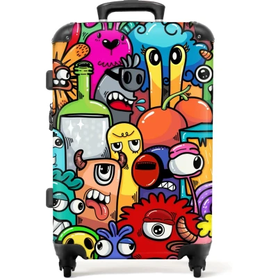 Afbeelding van NoBoringSuitcases.com Kinderkoffer Monster Regenboog Design kinderen Jongen Reiskoffer Lichtgewicht TSA slot Trolley kind koffer meisje 66 cm 60 liter Grote 20 kg bagage Hardcase
