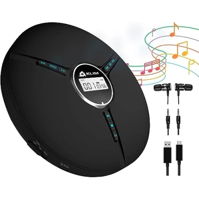 Afbeelding van KLIM Discman draagbare CD speler met ingebouwde batterij, inclusief hoofdtelefoons in KLIM. Compact Mini speler, compatibel R, RW en MP3. Nieuwe publicatie schwarz