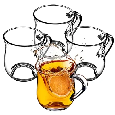 Afbeelding van KADAX glazen met handvat voor thee en koffie, theeglazen van dik glas, kopjes koude warme dranken, glazenset thee, water (Abia 320 ml/set 4)