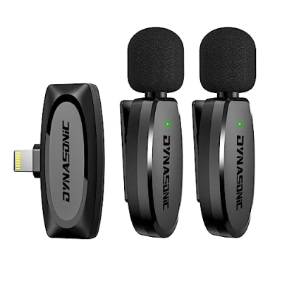 Afbeelding van DYNASONIC DM Pro 01 pakket (2e generatie) 2 professionele draadloze microfoons voor iPhone. Mobiele lavalier reversmicrofoon (2,4 GHz) Facebook Tiktok Video Vlog Youtube