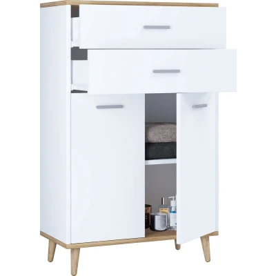 Afbeelding van Landos badkamerkast wit, eik decor.