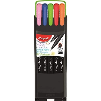 Afbeelding van Maped Graph&#039;Peps Fineliner pennen in innovatieve koffer (10 stuks)