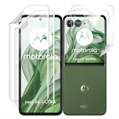 Afbeelding van GIOPUEY 2 + stuks schermbeschermer compatibel met Motorola Razr 50 Ultra, rugbeschermer, flexibele TPU, ultradun, krasbestendig, hoesvriendelijk, oliebestendig, glad