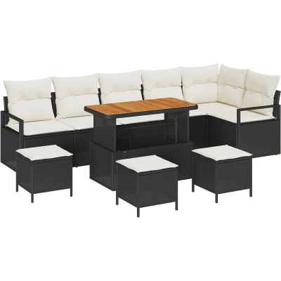 Afbeelding van vidaXL 10 delige tuin sofa set met kussens zwart poly rattan acacia