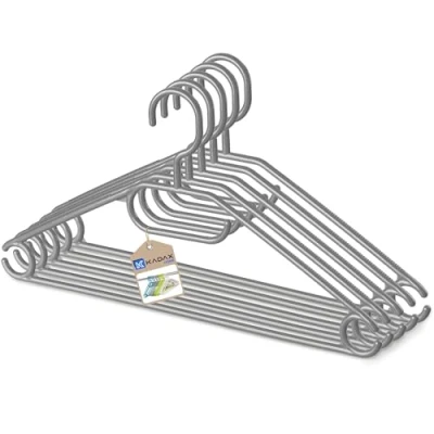 Afbeelding van KADAX Kleerhangers van kunststof, 5 stuks, 360 draaibare haak, ingekerfde schouders, broekstang, ruimtebesparende, antislip, garderobehanger voor overhemd, broeken, rok, jashanger (grijs 2)