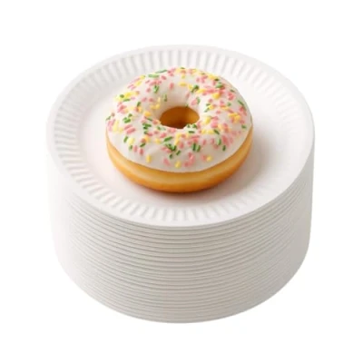 Afbeelding van Pakomat Papieren borden, 15 cm, 100 stuks, wegwerpborden, dessertborden, rond, stabiel kartonnen feestservies, milieuvriendelijk, biologisch afbreekbaar
