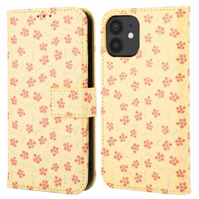 Afbeelding van Apple iPhone 12 Hoesje Kunstleder imoshion Bookcase Sunny Yellow Petite Flowers Telefoonhoesje