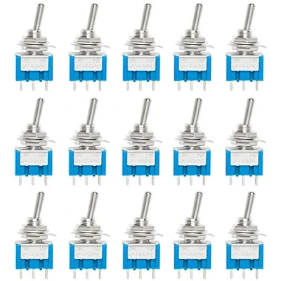 Afbeelding van QitinDasen 15 stuks Premium 6A / 125 VAC mini tuimelschakelaar, 3 polig ON/ON 2 posities SPDT tuimelschakelaar MTS102