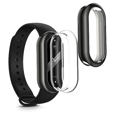 Afbeelding van kwmobile 2x smartwatch hoes geschikt voor Xiaomi Mi Band 8 hoesje Siliconen sporthorloge cover Activity tracker case in transparant / zwart