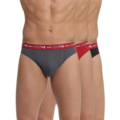 Afbeelding van Dim 3 x herenslips, katoen, stretch, comfort, Loodgrijs/chilirood/zwart, 3XL
